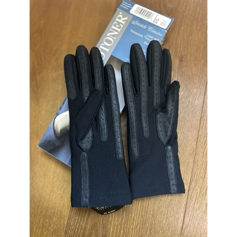 Vintage Isotoner Stretch Classic Gloves Black Thinsulate Lined One Size NIB